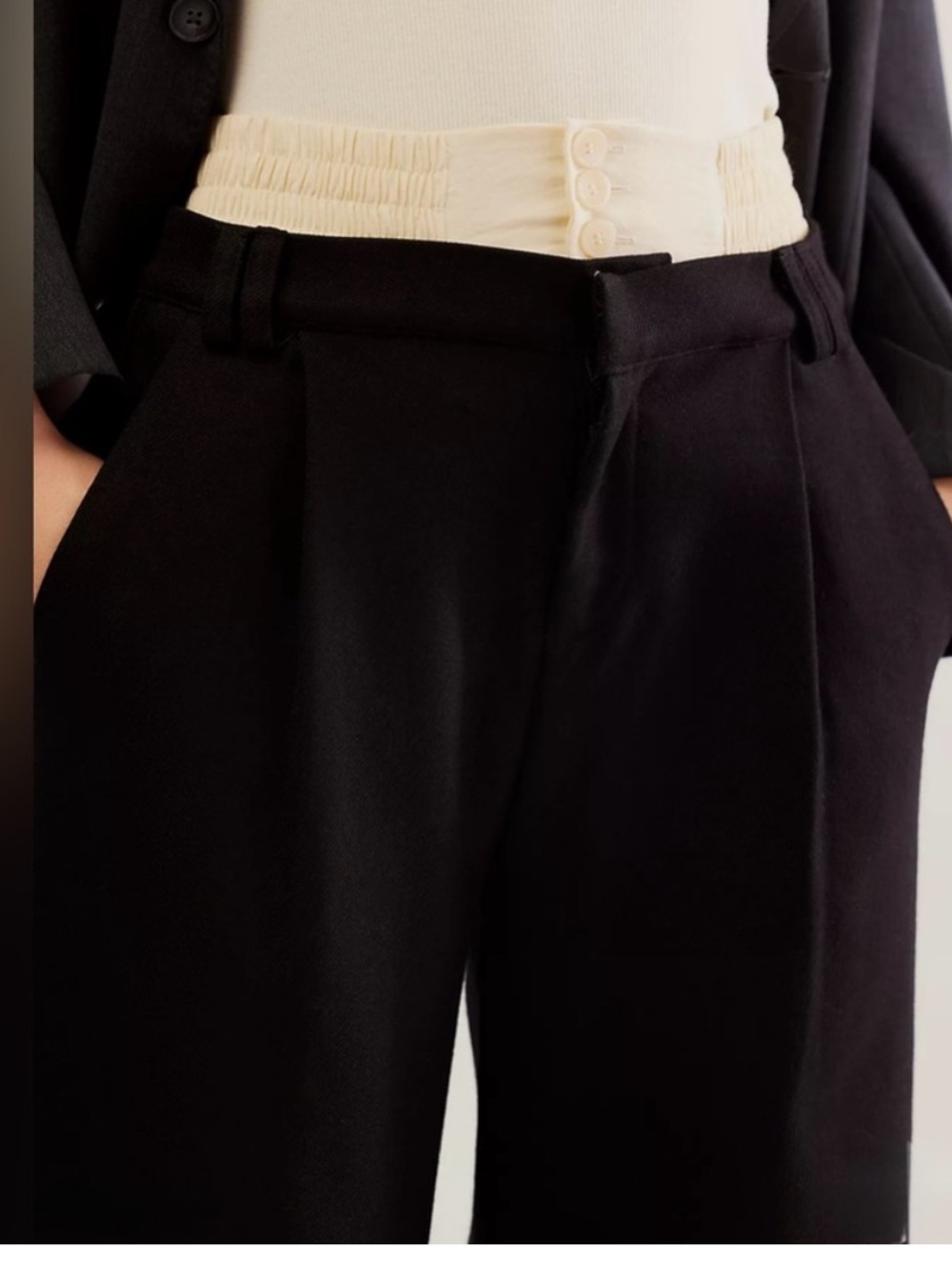 Tailored Black High-Waist Wide-Leg Pants with cream layer- Black